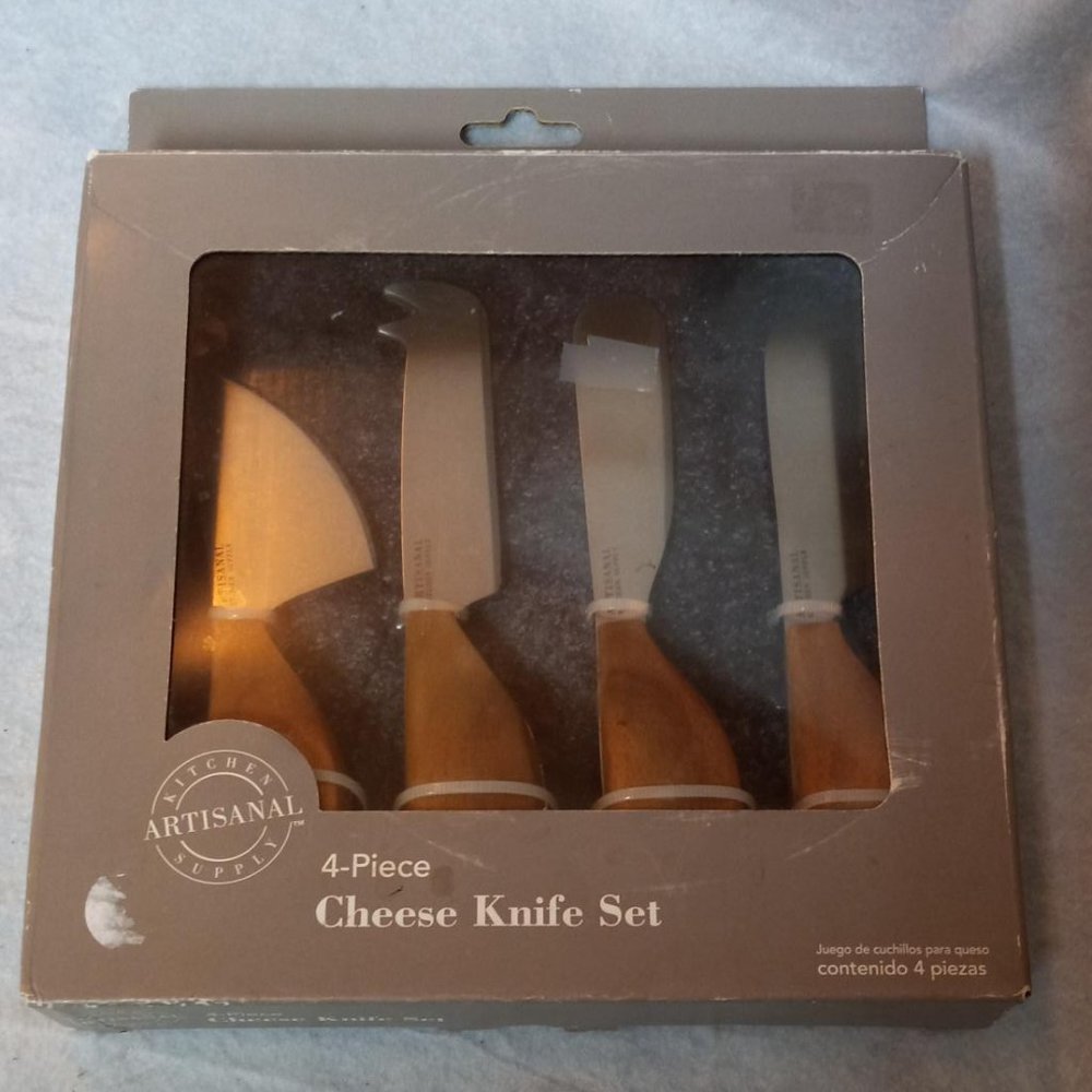 Artisanal 4 pc cheese knife set , wood handles , new in package